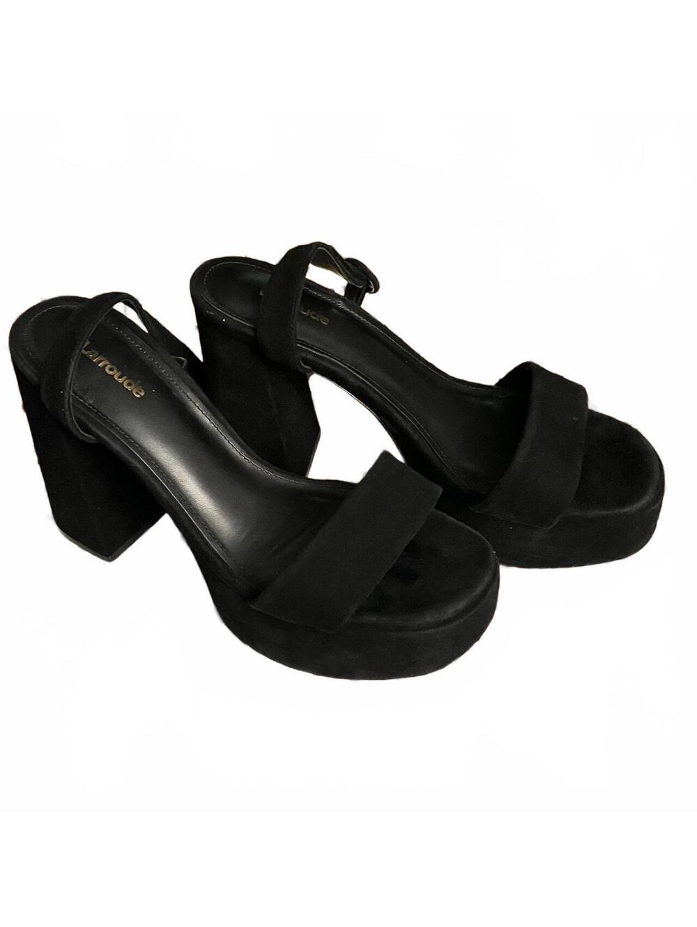 Larroude Black Suede Platform Block Heel Sandals size 8.5